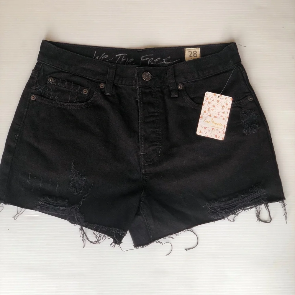Free People Womens Black Denim Sofia Cutoff Shorts